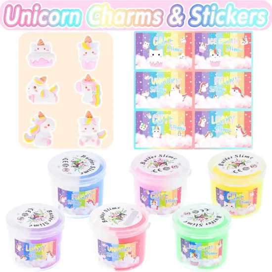 6 Pack Butter Slime Kit, with Unicorn Slime Add Ins, Soft Non-Sticky, Birthday Gifts for Kids, Classroom Rewards, Stress Relief Toy, DIY Butter Slime Party Favor for Girls & Boys {4}