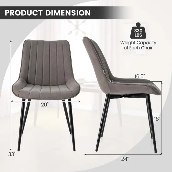Costway Dining Chair Set of 2 Upholstered Leisure Chairs with Metal Legs Padded Seat Brown/Grey {3}