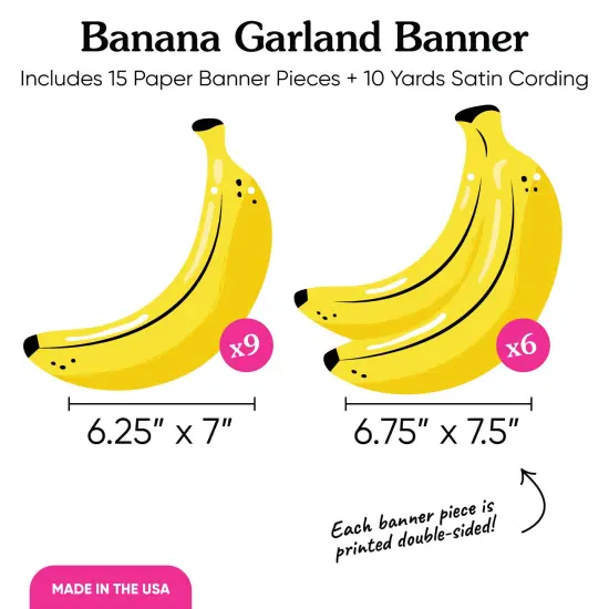 Big Dot of Happiness Let's Go Bananas Garland Banner, Tropical Party Birthday Decorations, Fruit Banner, 30 Feet of Cord, 15 Double-Sided Yellow Banana Bunches {5}
