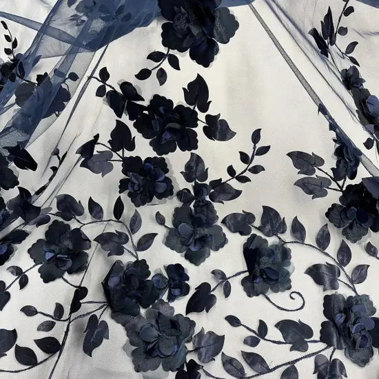 1 Yard 3D Floral Lace Fabric Embroidered Soft Tulle Net Mesh Wedding 50" Width Lt. Blue {2}