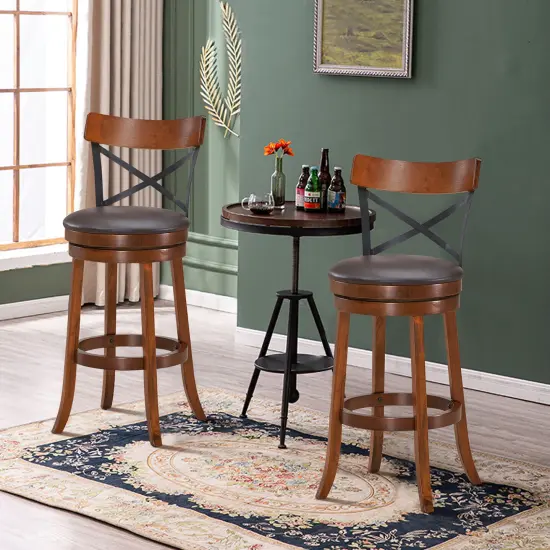 Costway Set of 2 Bar Stools Swivel 29.5'' Dining Bar Chairs with Rubber Wood Legs {2}