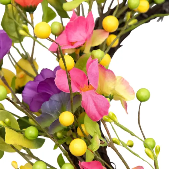 Northlight Wild Flowers and Berries Artificial Spring Twig Wreath - Multi-Color - 20" Pink {6}