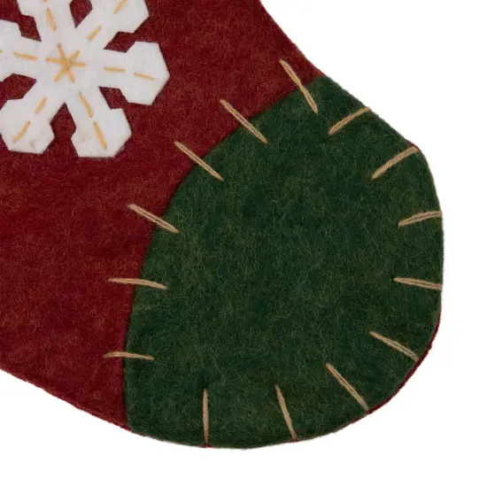 Northlight 20" Green and Red Snowflake Christmas Stocking with Blanket Stitching {4}
