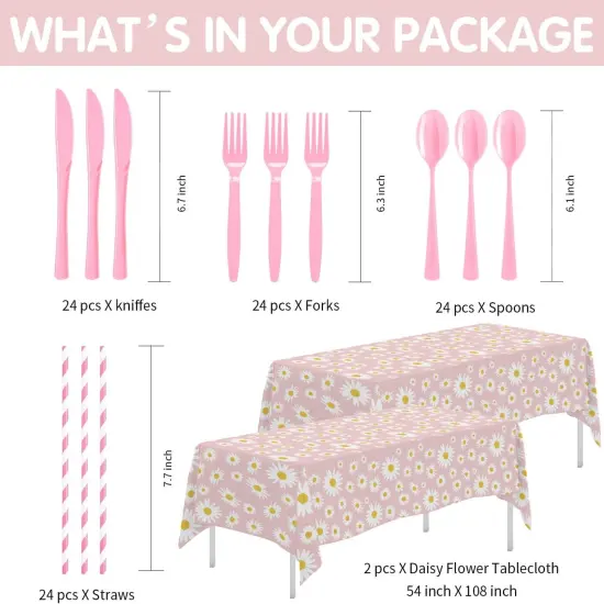 Daisy 1st Birthday Decorations Party Tableware Set, Groovy Retro Floral Daisy First Birthday Party Supplies, Paper Plate, Napkin, Cup, Tablecloth, Disposable Cutlery | Serves 24 {3}