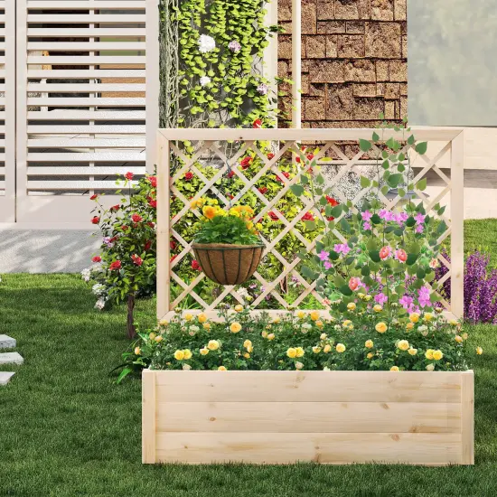 Costway 1/2 PCS 40" Wooden Raised Garden Bed with Lattice Trellis for Climbing Vine Flower {5}