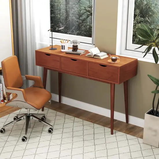 Costway Writing Desk 48" Computer Desk Mid Century Modern Work Table with 3 Drawers {4}