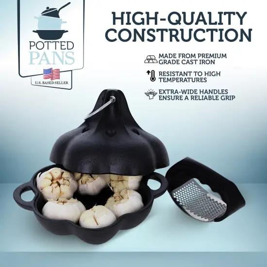 Potted Pans Garlic Roster, Pre-Seasoned Cast Iron Garlic Roaster and Garlic Press {4}