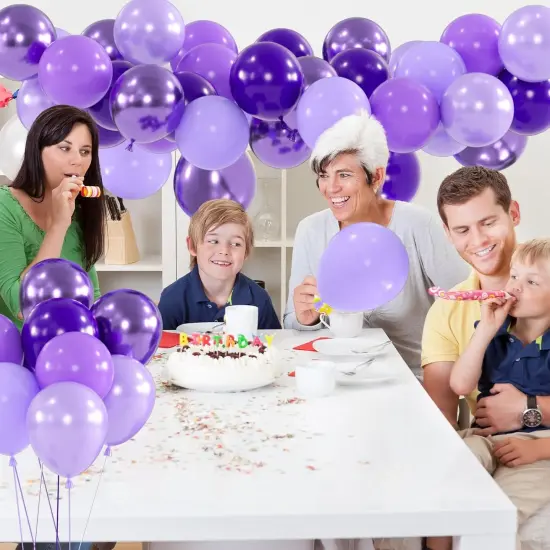 100pcs Purple Balloons - 12inch Metallic Chrome & Lavender Lilac Balloons (with 66ft Ribbons) {4}