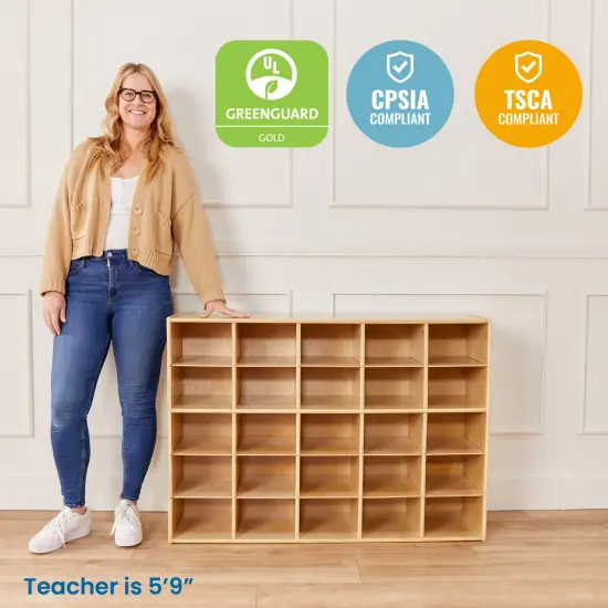 Streamline 25 Cubby Tray Storage Cabinet, 5x5, Classroom Furniture Natural {5}