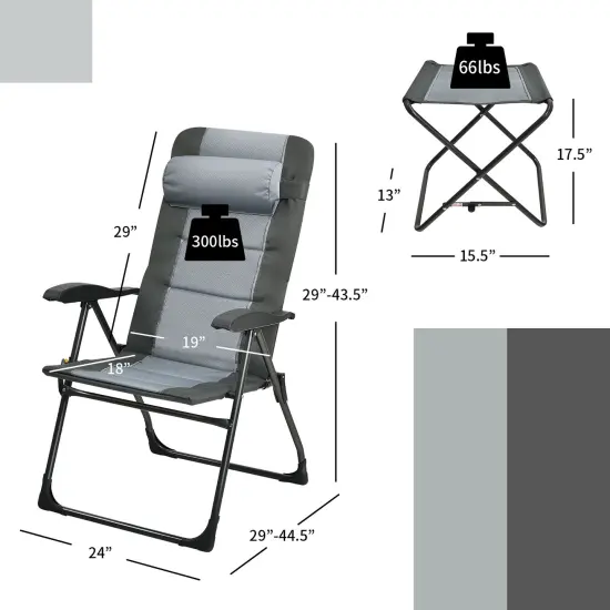 Costway 4PCS Patio Folding Dining Chair Ottoman Set Recliner Adjustable Gray {2}