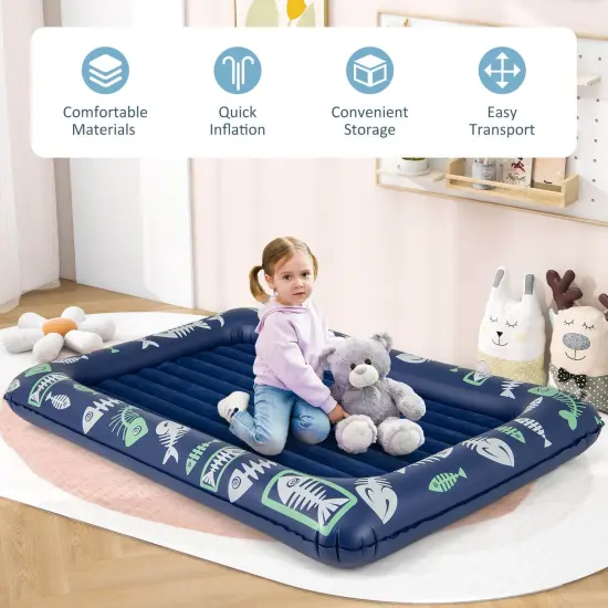 Costway Inflatable Kids Travel Bed Portable Air Mattress Set with Double-sided Mattress Gray/Blue {5}