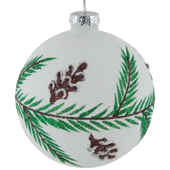 Northlight Glittered Glass Ball Christmas Ornaments with Pine Cones- 4" (100mm) - 4ct Green {7}