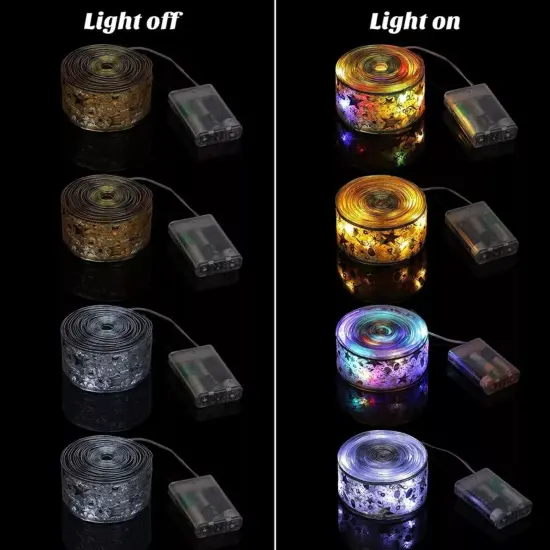 Kitcheniva 13 Ft Christmas Ribbon Bows Fairy String Lights Battery 50 LED Party Decor {4}