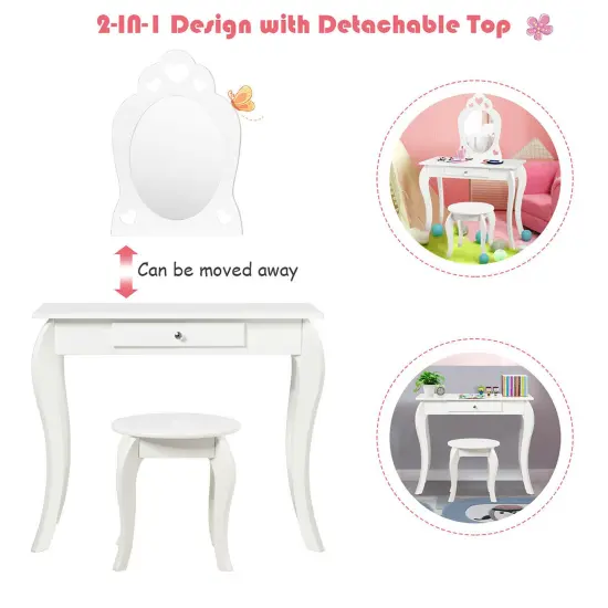 Costway Kids Vanity Set Princess Makeup Dressing Play Table Set W/Mirror {5}