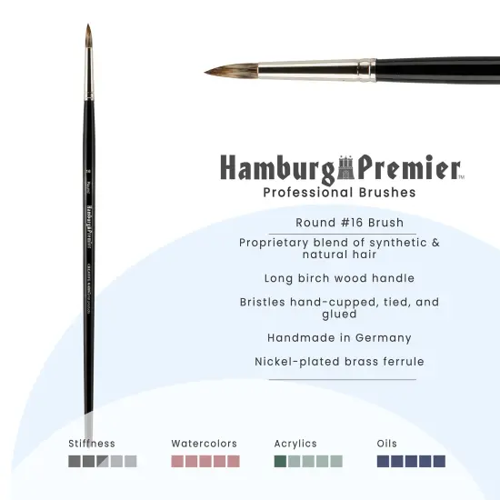 Creative Mark Hamburg Premiere Professional Oil Painting Brushes - Round #16 Oil Paint Brush - Handmade in Germany, Natural & Synthetic Hair Blend, Long Triple-Lacquered Birch Handle {3}