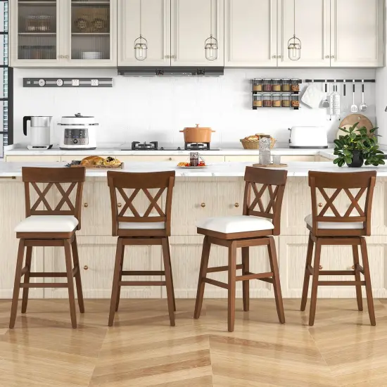 Costway 1/2/3/4 PCS 30" Bar Stool Wooden Chair with Contoured Backrest Swivel Padded Seat for Kitchen Beige {5}
