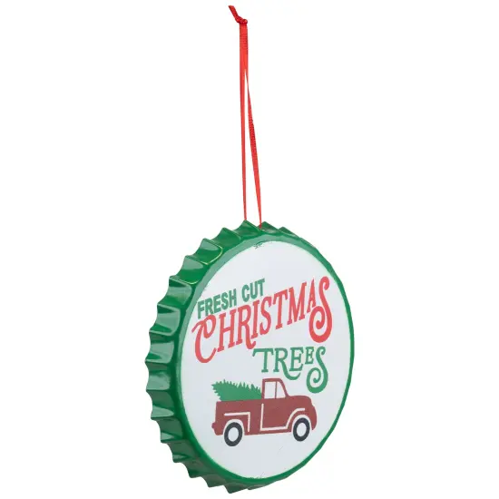 Northlight Fresh Cut Christmas Trees with Vintage Truck Bottle Cap Ornament - 4" White {4}
