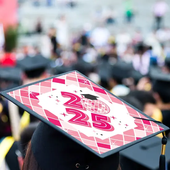 Big Dot of Happiness Pink Disco Ball - 2025 Graduation Cap Decorations Kit - Grad Cap Cover {4}