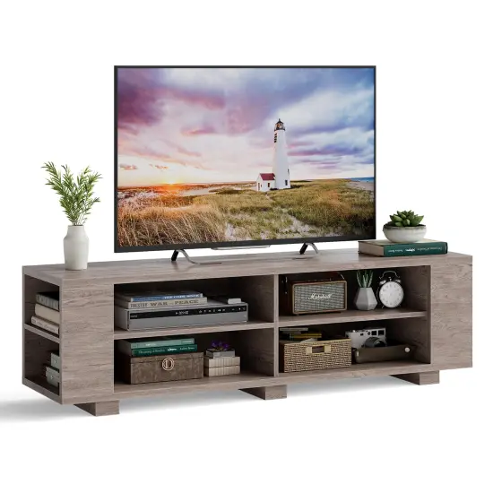Costway 59'' Wood TV Stand Console Storage Entertainment Media Center w/ Adjustable Shelf {7}