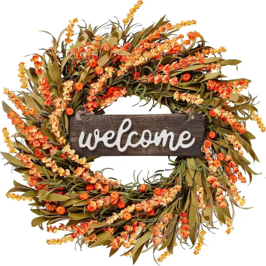 Artificial Fall Wreath - Harvest Leaves & Small Pumpkins {1}