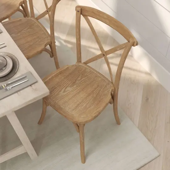 Merrick Lane Bardstown X-Back Bistro Style Wooden High Back Dining Chair Natural White Grain {6}