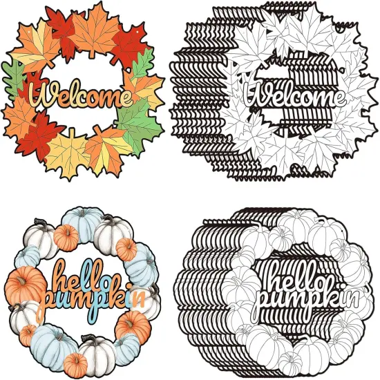 24 Pcs Fall Coloring Wreath Crafts for Kid {1}