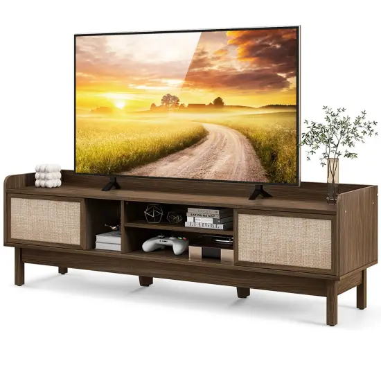 Costway Wooden TV Stand for TVs up to 65" with Storage Adjustable Shelf & Sliding Doors Walnut {1}