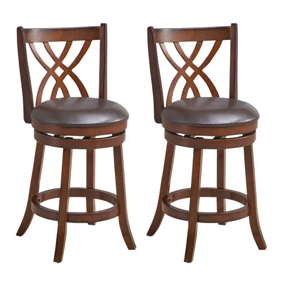 Costway Set of 2 Swivel Bar Stools Bar Height Dining Pub Chairs withRubber Wood Legs {7}