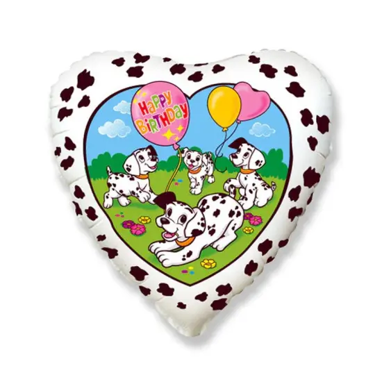 Happy Birthday Dalmatians Foil Balloon Heart Shape 18" White Dog Theme {1}