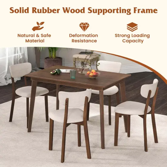 Costway 5-Piece Dining Table Set for 4 Farmhouse Wooden Table & 4 Upholstered Chairs {6}