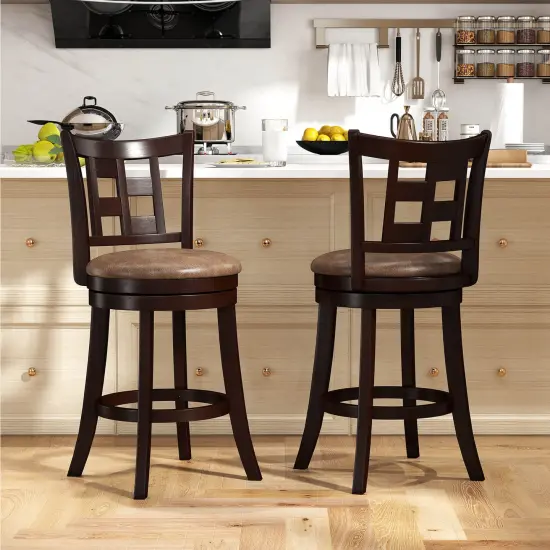 Costway Set of 2/4 Bar Stools 26" Swivel Bar Chairs with Footrest, Lattice Backrest {4}