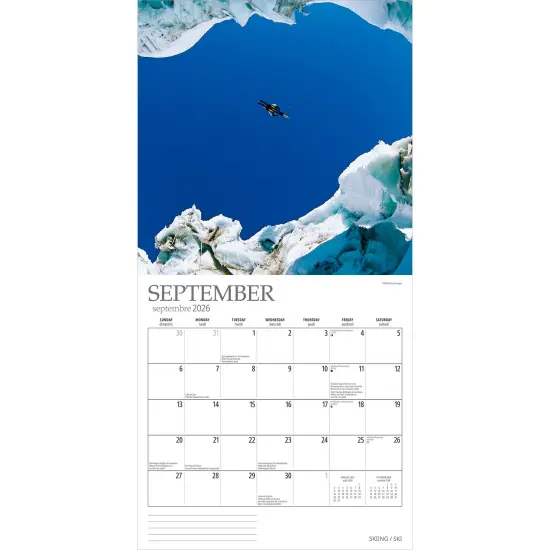 Skiing | 2026 12 x 24 Inch (Hanging) Monthly Square Wall Calendar | English/French Bilingual {4}