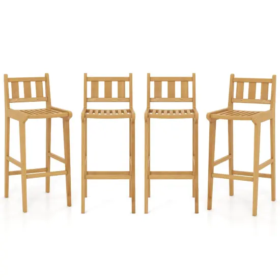 Costway 1/2/4 PCS 30" Teak Wood Bar Stool with Footrest & Backrest Wooden Bar Height Chair {9}