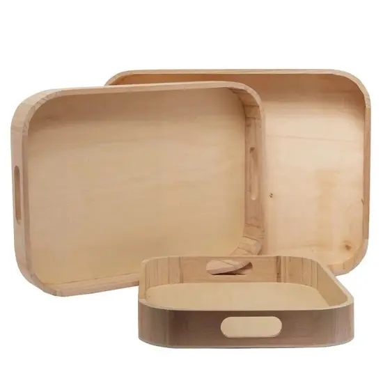 Paulownia Wood Rounded Corner Tray Set 3 Each {1}
