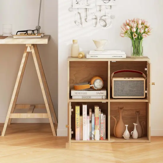 Costway 4-Cube Bookcase with Dual Anti-Tipping Kits & 2 Cabinets Storage Organizer White/Natural {10}