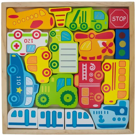 Cars, Ship, Plane, Helicopter and Sign Learning Wooden Blocks Puzzle {1}