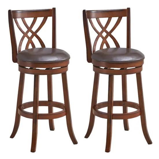 Costway Set of 2 Swivel Bar Stools Bar Height Dining Pub Chairs withRubber Wood Legs {1}
