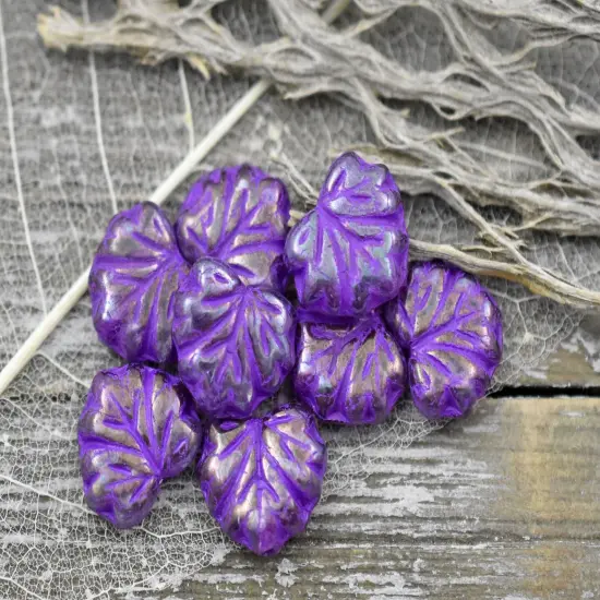 *20* 11x13mm Purple Washed Crystal Maple Leaf Beads {3}