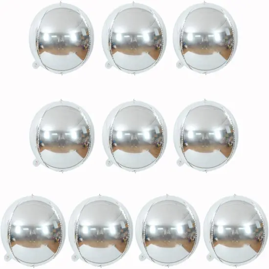 10 pcs Silver 4D balloon, 10 inch Foil Mylar Sphere Balloon for Birthday Party,Wedding,Valentine's Day, Christmas,Baby Shower Decoration Supplies {1}