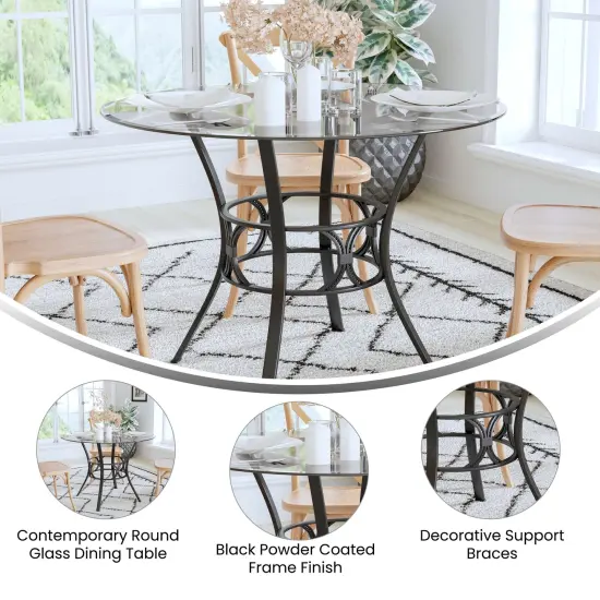 Emma and Oliver 42" Round Glass Dining Table with Metal Frame ClearTop/SilverFrame {6}