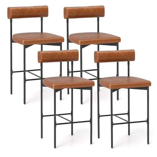 Costway 26" Upholstered Bar Stools Set of 4 with Padded Cushion & Backrest Footrest Brown/Gray {7}