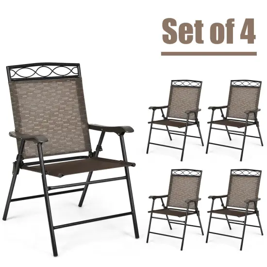 Costway Set of 4 Patio Folding Chairs Sling Portable Dining Chair Set w/ Armrest {2}