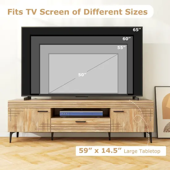 Costway TV Stand for 65 Inch TVs Modern Entertainment Center with Drawer 2 Storage Cabinets {6}