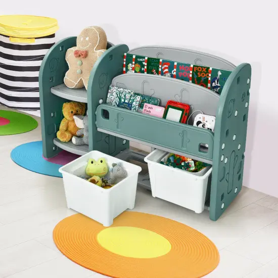 Costway Kids Toy Storage Organizer w/ 2-Tier Bookshelf & Plastic Bins {3}