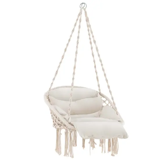 Costway Macrame Hammock Chair with Oversized Padded Cushion Hand-woven Knots and Tassels {1}