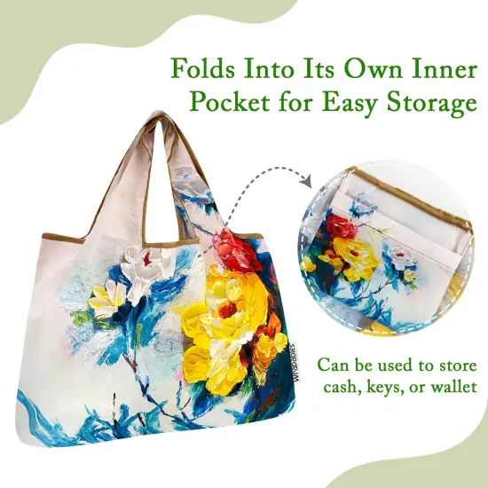 Wrapables Large Foldable Oil Painting Nylon Reusable Grocery Bag, Spring {3}