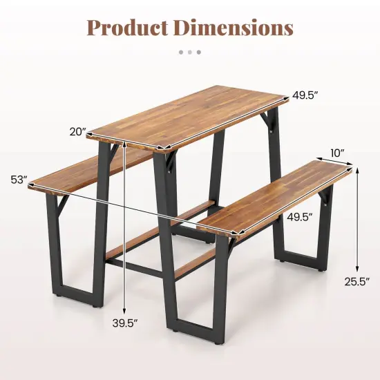 Costway Patio Picnic Table Bench Set with Acacia Wood Tabletop Benchtop Built-in Footrests {3}