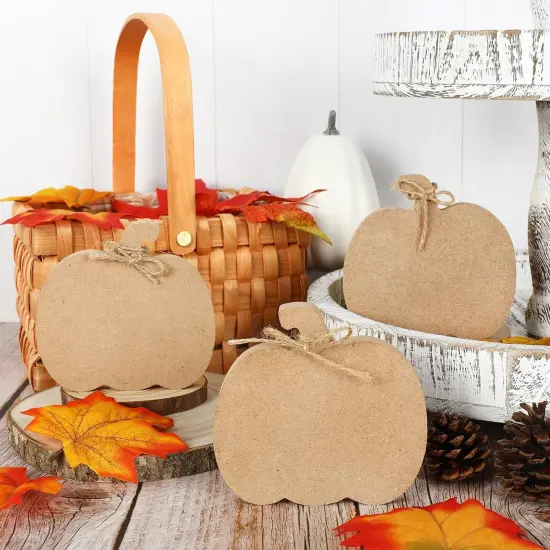 6Pcs Thanksgiving Fall Pumpkin Wooden Cutouts with Ropes {5}