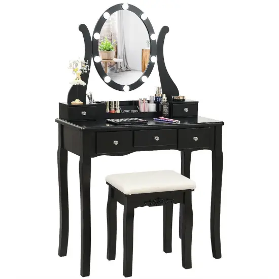 Costway Vanity Table Set w/10 Light Bulbs and Touch Switch Makeup Dressing Table {2}