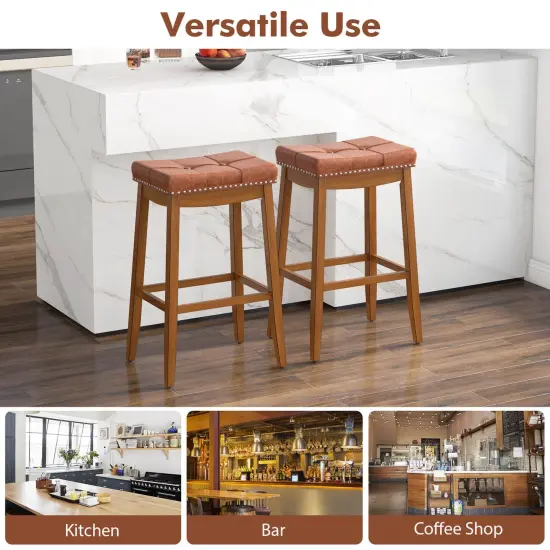 Costway 29" Bar Height Stools Set of 2/4 with PU Leather Seat Solid Rubber Wood Frame {4}